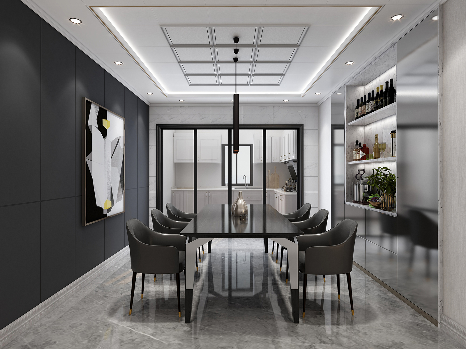 鋁扣板吊頂品牌巴迪斯現(xiàn)代時(shí)尚風(fēng)餐廳效果圖